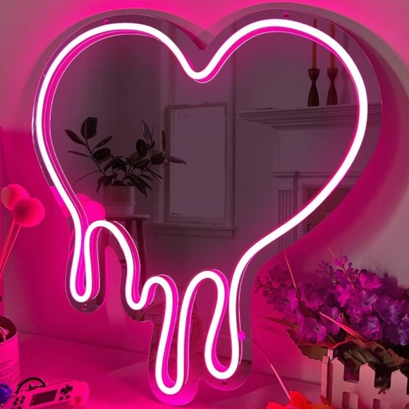 Other - Pink Mirror Neon Light melting heart adjustable brightness dripping heart